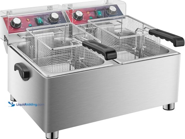 Lot 49-5437319 - Commercial Double Deep Fryer With 2 Basket large deep fryer 3600W Electric Oil Fryer Pot for Home Us...