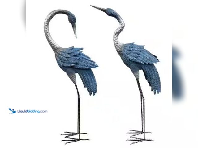 Lot 49-2022920 - (2-Pack) CHG CLASSIC HOME & GARDEN 40in. H Heron Garden Statues Blue/Silver Accents, Model # HD1468-...