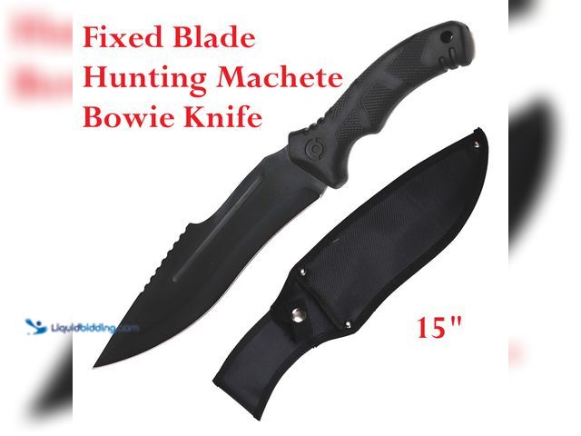 Lot 49-5492878 - ElitEdge Fixed Blade Hunting Machete Bowie Knife 15" Black - NEW - This fixed knife is a perfect com...