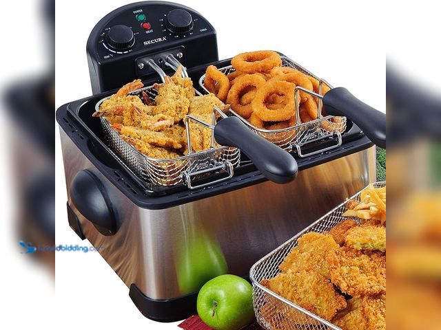 Lot 49-1557284 - Secura 1700-Watt Stainless-Steel Triple Basket Electric Deep Fryer with Timer, Odor Filter, 4L/17-Cu...