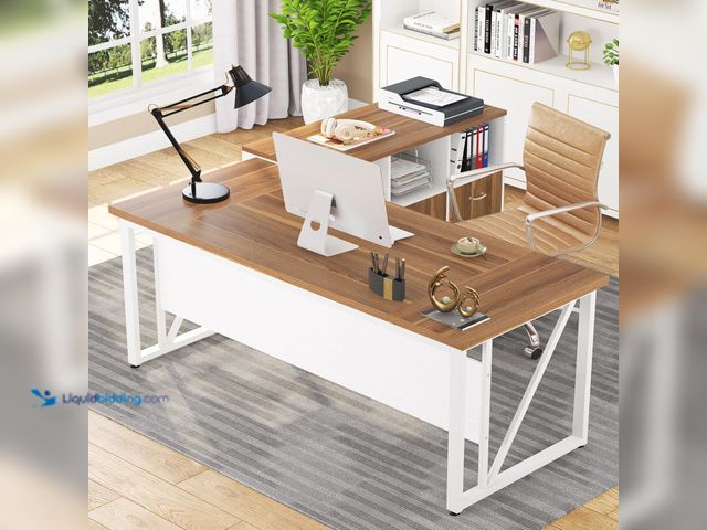 Lot 49-5487239 - Tribesigns 63 inches Executive Desk and 47" lateral File Cabinet, L-Shaped Computer Desk Home Office...