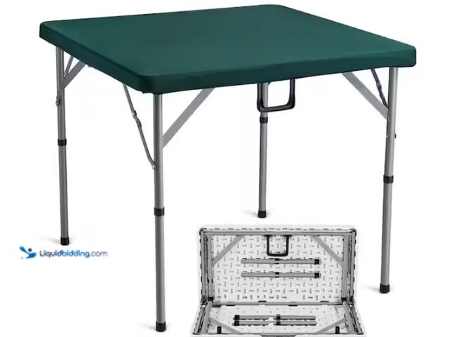 Lot 49-1628126 - VEVOR Mahjong Table Fold-in-Half 4 Player Card Table with Wear-Resistant Green Tabletop Portable Squ...