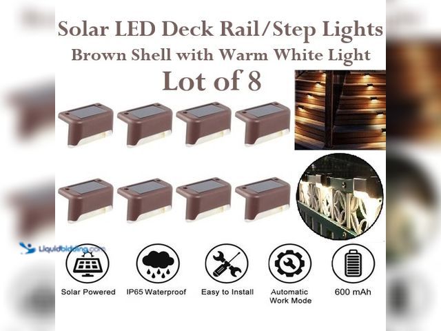 Lot 49-1616225 - Lot of 8 Solar Waterproof LED Deck Rail/Step Lights - Brown Shell with Warm White Light - NEW - Feat...