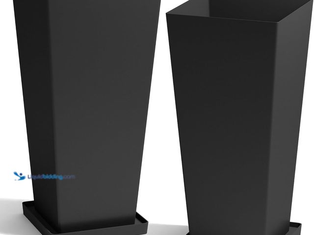 Lot 49-5581807 - Worth 20" Tall Planters Set of 2, Black Large Plant Pots for Indoor Outdoor Heavy Duty Plastic Moder...