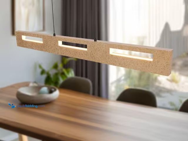Lot 49-1550488 - SILJOY 41.3 in. Modern 1-Light Dimmable Integrated LED Black Wood Linear Rectangular Pendant Light C...
