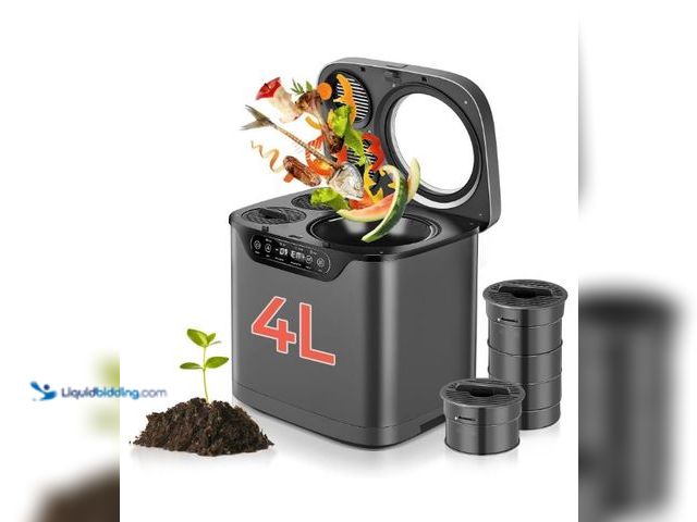 Lot 49-3432173 - Electric Composter for Kitchen 4L, Countertop Compost Bin Indoor with Visible Window, LED Display, A...