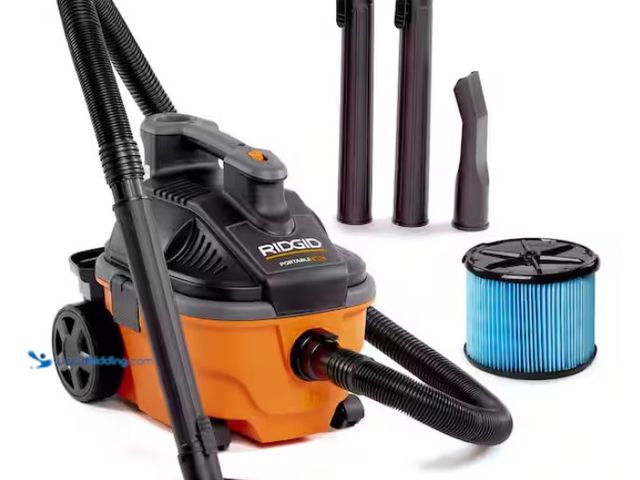 Lot 49-1550536 - RIDGID 4 Gal. 5.0 Peak HP Portable Shop Vacuum Wet Dry Vac with Fine Dust Filter, Locking Hose and A...