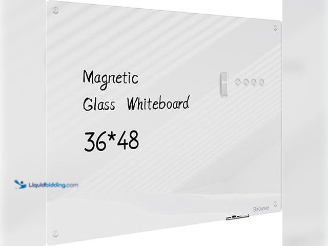 Lot 49-3465250 - Birouwe Magnetic Glass Whiteboard - Glass Dry Erase Board 48"x36" Large Frameless Glass Board for Wa...