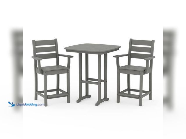 Lot 49-2021868 - POLYWOOD Grant Park 3-Piece Counter Set in Slate Grey. Model # PSK2929-1-GY. MSRP $695. Unused. Unab...