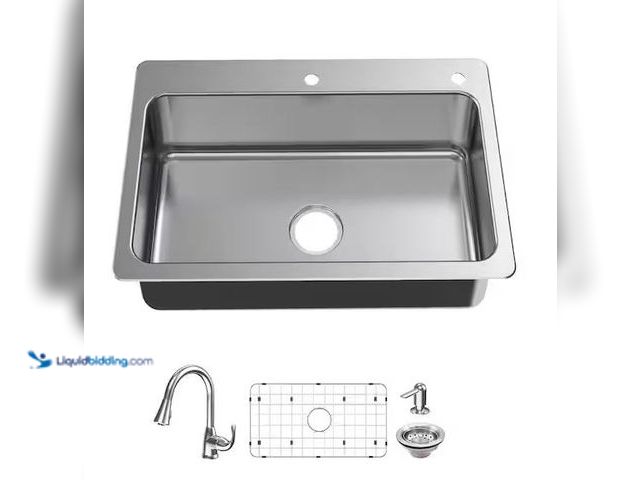 Lot 49-5478615 - Glacier Bay
Bratten 33 in. Drop-In Single Bowl 18 Gauge Stainless Steel Kitchen Sink with Pull-Down...