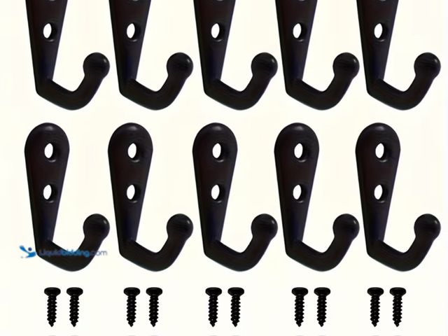 Lot 49-1792555 - New 10  black Retro Alloy Hooks, Single Row Hooks with Screws, Mini Wall Hooks for Home Kitchen Clot...