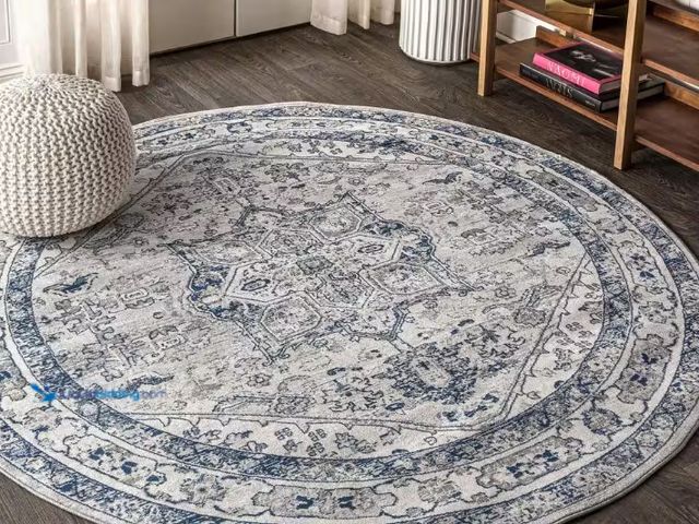 Lot 49-1515759 - JONATHAN Y Modern Persian Vintage Medallion Light Grey/Navy 5 ft. Round Area Rug, Model # MDP106B-5R...