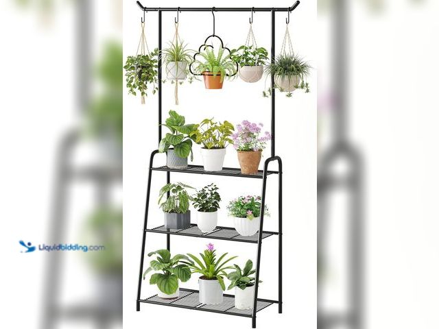 Lot 49-5489142 - Metal Plant Stand Indoor Outdoor, 3 Tier Tall Corner Plant Shelf, Hanging Flower Ladder for Living R...