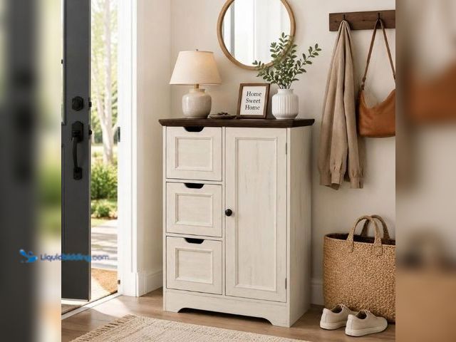 Lot 49-5556995 - Farmhouse Storage Cabinet with Door and 3 Drawers, Narrow Bathroom Floor Cabinet, Freestanding Kitch...
