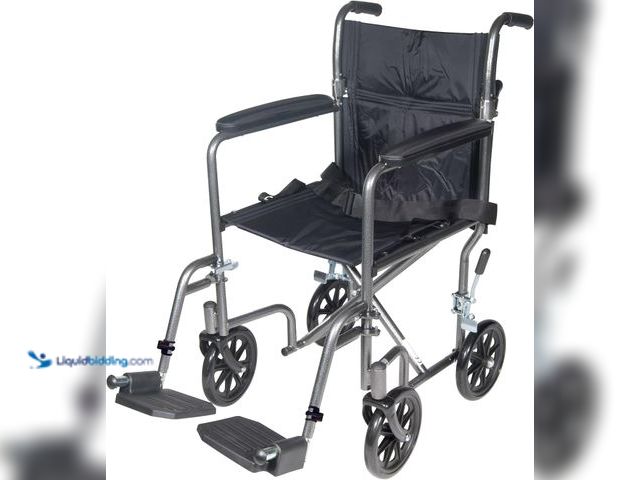 Lot 49-5437153 - Drive Medical TR37E-SV Lightweight Folding Transport Wheelchair with Swing-Away Footrest, Silver. [M...