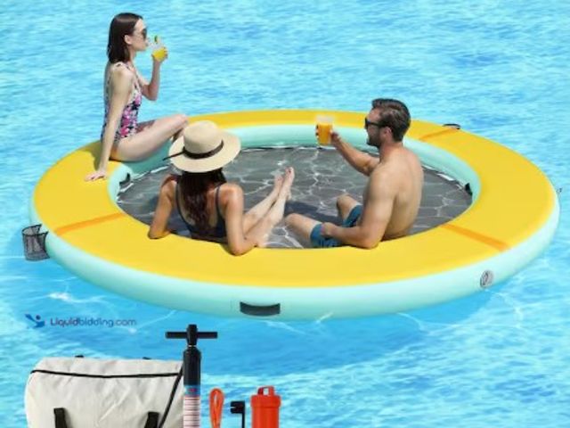 Lot 49-3631141 - amerlife Summer Float Series 8 ft. Inflatable Yellow Water Hammock Dock, Model # P000007711HDGLUS01,...