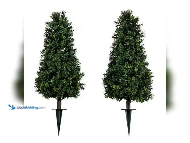 Lot 49-2000939 - Set of (2) Nearly Natural 3 ft. UV Resistant Artificial Boxwood Plant with Integrated Ground Stake (...