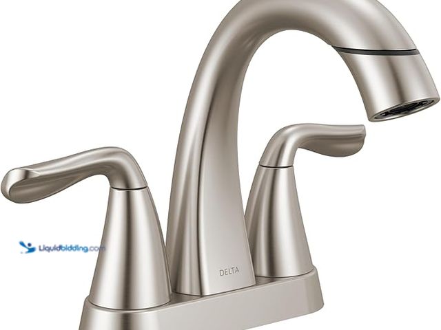Lot 49-5414625 - Delta Arvo Pull-Down Centerset Bathroom Faucet, Brushed Nickel High Arc 3-Hole Bathroom Sink Faucet ...