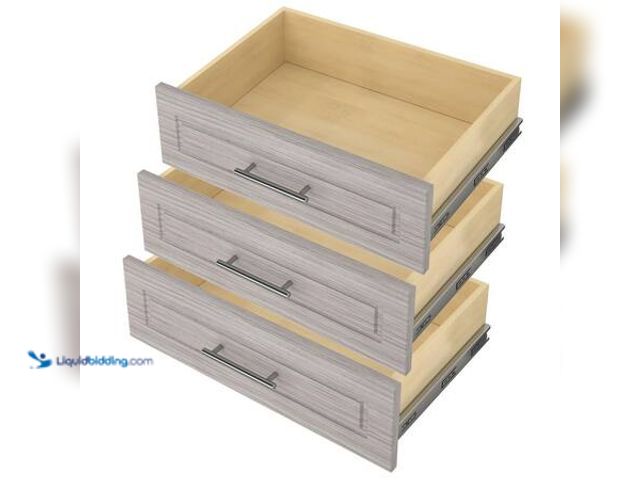 Lot 49-5553428 - Closet Evolution 8 in. H x 24 in. W Wood Drawer Kit Modern Raised Rustic Grey 3 PK. Model # GR73 UNU...