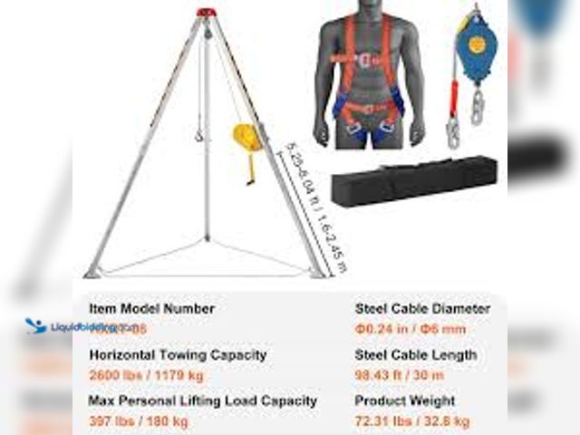 Lot 49-5476163 - VEVOR Confined Space Tripod Kit, Confined Space Tripod 8' Legs and 98' Cable, Confined Space Rescue ...