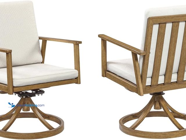 Lot 49-5414440 - Outdoor Swivel Patio Dining Chair Set of 2, 2 Pieces Outdoor Aluminum Patio Swivel Chairs with Cushi...