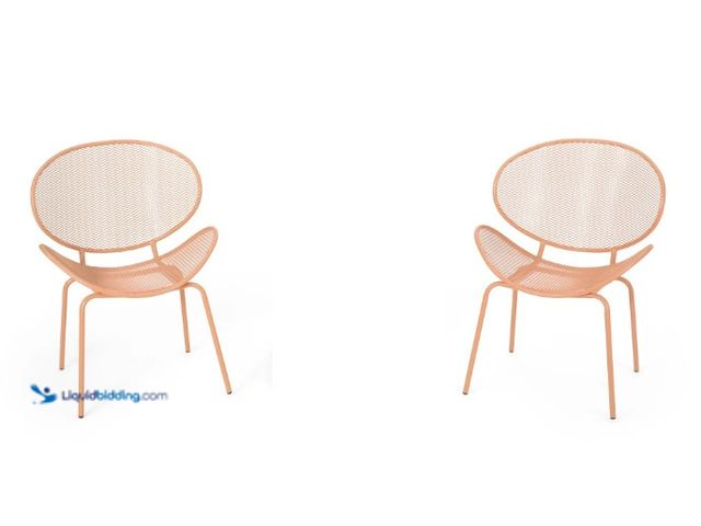 Lot 49-5552751 - 2 Person Iron Patio Chair Set Orange. SKU #N775P250740O. No Stool. Unused with attachments and hardw...