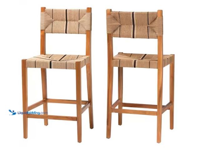 Lot 49-1627019 - bali & pari Prita 29.2 in. Natural Brown Wood Bar Stool with Woven Seat (Set of 2) Model # 249-13879...