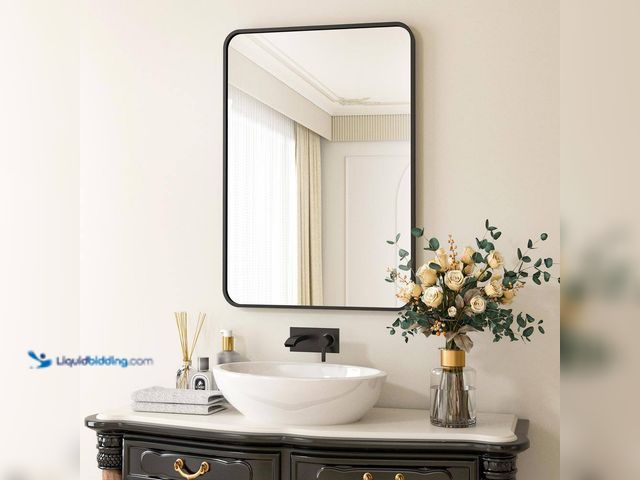 Lot 49-5463765 - XRAMFY
24 in. W x 36 in. H Rectangular Aluminum Alloy Framed Rounded Black Wall Mirror Unused