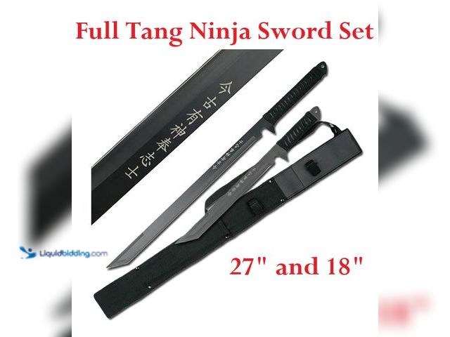 Lot 49-1616232 - Full Tang Ninja Sword Set 27" and 18" Black - NEW - Featuring Stainless Steel Blades with Tanto Tips...