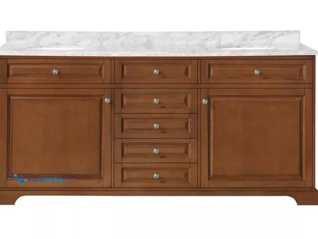 Lot 49-3708676 - HOME DECORATORS COLLECTION Highclere 72 in. W x 22 in. D Double Bath Vanity in Cocoa with Natural Ca...