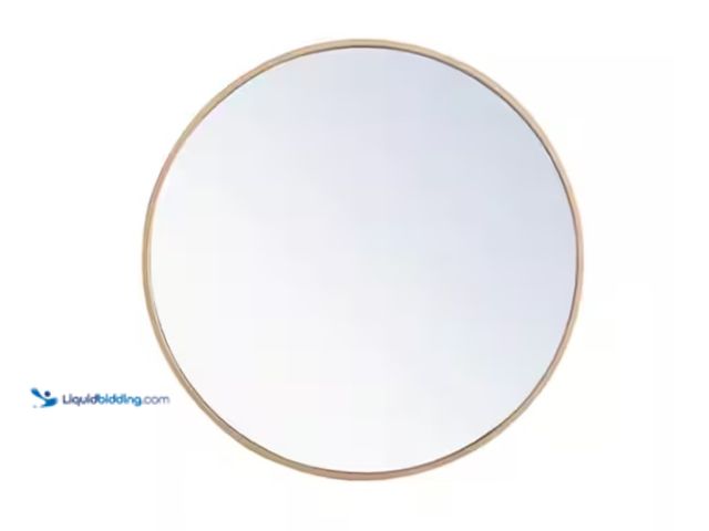 Lot 49-1555709 - FIRNEWST Gold 20 in W x 20 in. H Round Metal Framed Wall Mirror, Model # HD-MI-Y20IN-GD, Unused.  Re...
