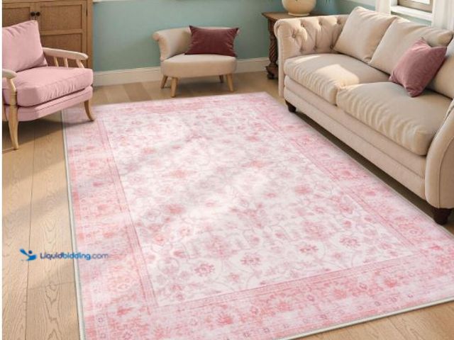 LiquidBidding - Lot 49-1553090 - LIVEBOX Pink Area Rug 9x7, Vintage ...