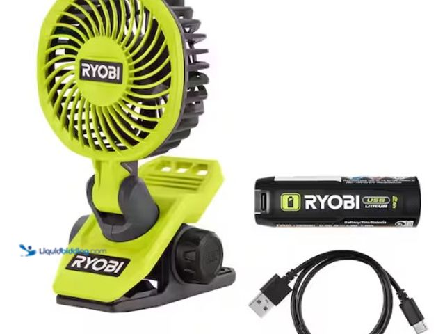 Lot 49-2004461 - RYOBI USB Lithium Clamp Fan Kit with 2.0 Ah USB Lithium Battery and Charging Cable, Model # FVF51K, ...