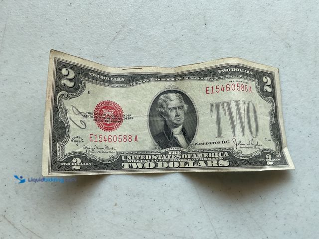 Lot 49-1804348 - 1928 G LARGE RED SEAL US $2 DOLLAR BILL.