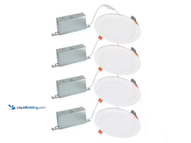 Lot 49-2001625 - (4-Pack) HALO HLBSL 6 in. Adjustable Canless Integrated LED Recessed Light, 900 Lumens, 5CCT, White,...