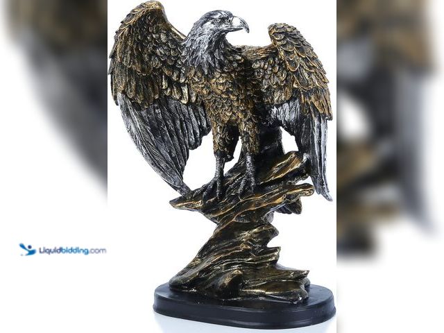 Lot 49-5406683 - H&W 10.25" Tall Patriotic Eagle On Rocks Statue Wild Bird Eagle Decorative Bronze Patina Resin Figur...