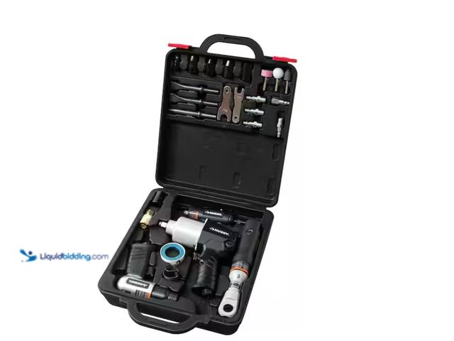 Lot 49-1571187 - Husky 4-Pc Air Tool Kit W/ 1/2-in. Impact, 3/8-in. Ratchet, Die Grinder, Hammer, Sockets, Chisels, G...