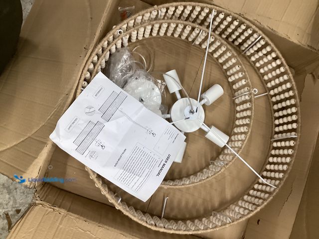 Lot 49-3566961 - Round Wicker Décor Chandelier, Unused with hardware