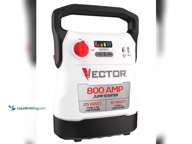 Lot 49-3470864 - VECTOR 800 Amp Jump Starter with USB Power, Model # VECJ8, Unused, Has charger, Tested works.   Ref#...