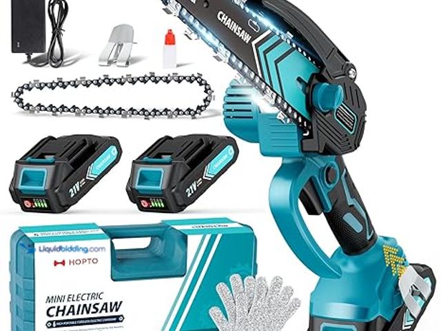 Lot 49-3430546 - HOPTO Mini Chainsaw- 6 Inch Electric Mini Chain Saw Cordless Battery Powered One-Hand Tree Trimming ...