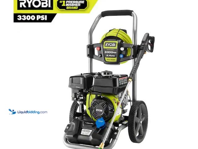 Lot 49-5545554 - RYOBI
3300 PSI 2.4 GPM Cold Water Gas Pressure Washer with 212cc Engine, Used with attachments, har...