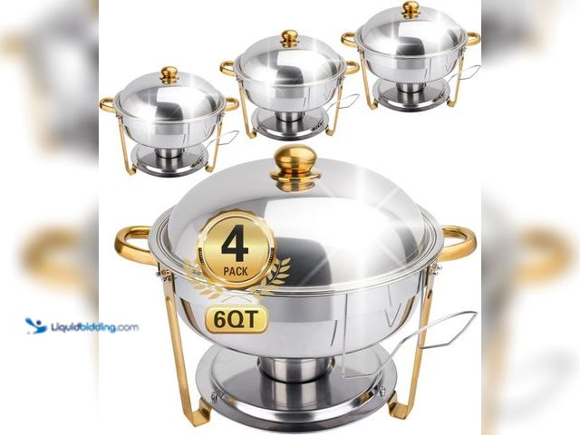 Lot 49-5475864 - Chafing Dishes for Buffet 4 Pack, 6QT Round Chafing Dish Buffet Set Stainless Steel Buffet Food Warm...