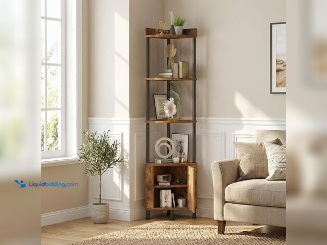 Lot 49-5483725 - 5-Tier Corner Storage Cabinet for Small Spaces, Corner Shelf with Cabinet, Tall Storage Cabinet & Bo...