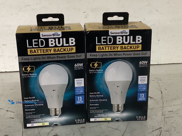 Lot 49-3617662 - Sensor Brite Set of (2) 60-Watt A15 Soft White LED Light Bulb with Backup Battery - New SKU # 101172...