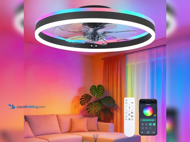 Lot 49-5554455 - 20" RGB Ceiling Fans with Lights and Remote/APP, Dimmable 3000-6500K LED Low Profile Ceiling Fan wit...
