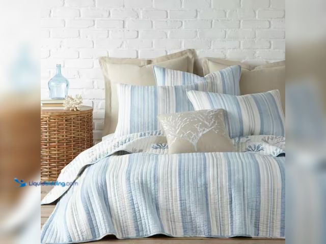 Lot 49-1567961 - (2-Piece) LEVTEX HOME Ipanema Blue and Taupe Cotton Twin/Twin XL Quilt Set, Includes quilt and one p...