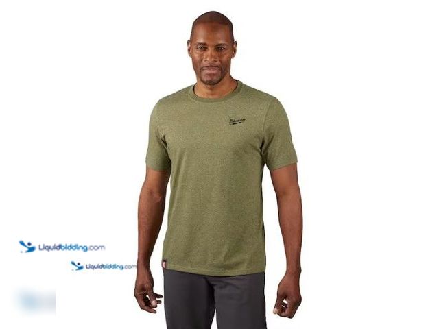 Lot 49-5575099 - QTY 2 - Milwaukee Men's Large Green Cotton/Polyester Short-Sleeve Hybrid Work T-Shirt, Model # 603GN...