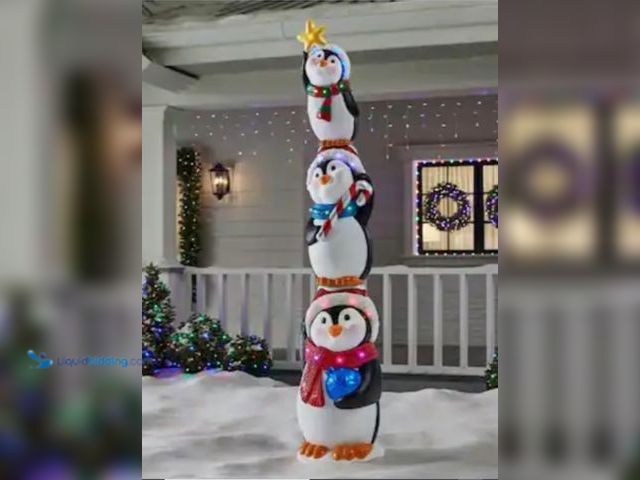 Lot 49-1546925 - Home Accents Holiday 8FT Giant Sized LED Stacked Penguins, Indoor/Outdoor, 25 Multi-Colored LED Ligh...