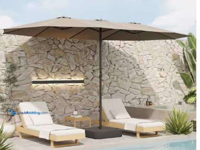 Lot 49-1513990 - FUFU&GAGA
15 ft. Large Market Double Side Umbrella Outdoor Patio Umbrella with Base Crank Handle fo...
