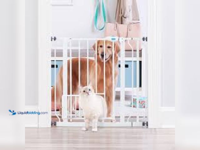 Lot 49-5553130 - Carlson Pet Gate, Extra Wide Walk-Through, Small Pet Door Included, Adjustable, Durable, Metal, Whit...